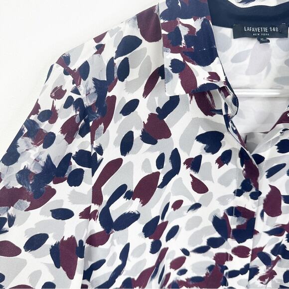 Lafayette 148 New York Size M Scottie Silk Printed Button Down Blouse Shirt - Picture 9 of 11